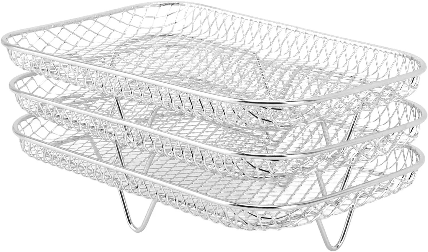 3PCS Fryer Rack Set, 304 Stainless Steel Stackable Multi Layer Dehydrator Rack, 8 Inch Fryer (Rectangle (12 X 10 X 1.5cm / 4.72 X 3.94 X 0.59in))