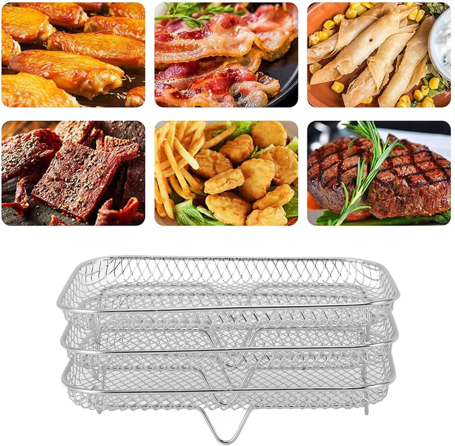 3PCS Fryer Rack Set, 304 Stainless Steel Stackable Multi Layer Dehydrator Rack, 8 Inch Fryer (Rectangle (12 X 10 X 1.5cm / 4.72 X 3.94 X 0.59in))