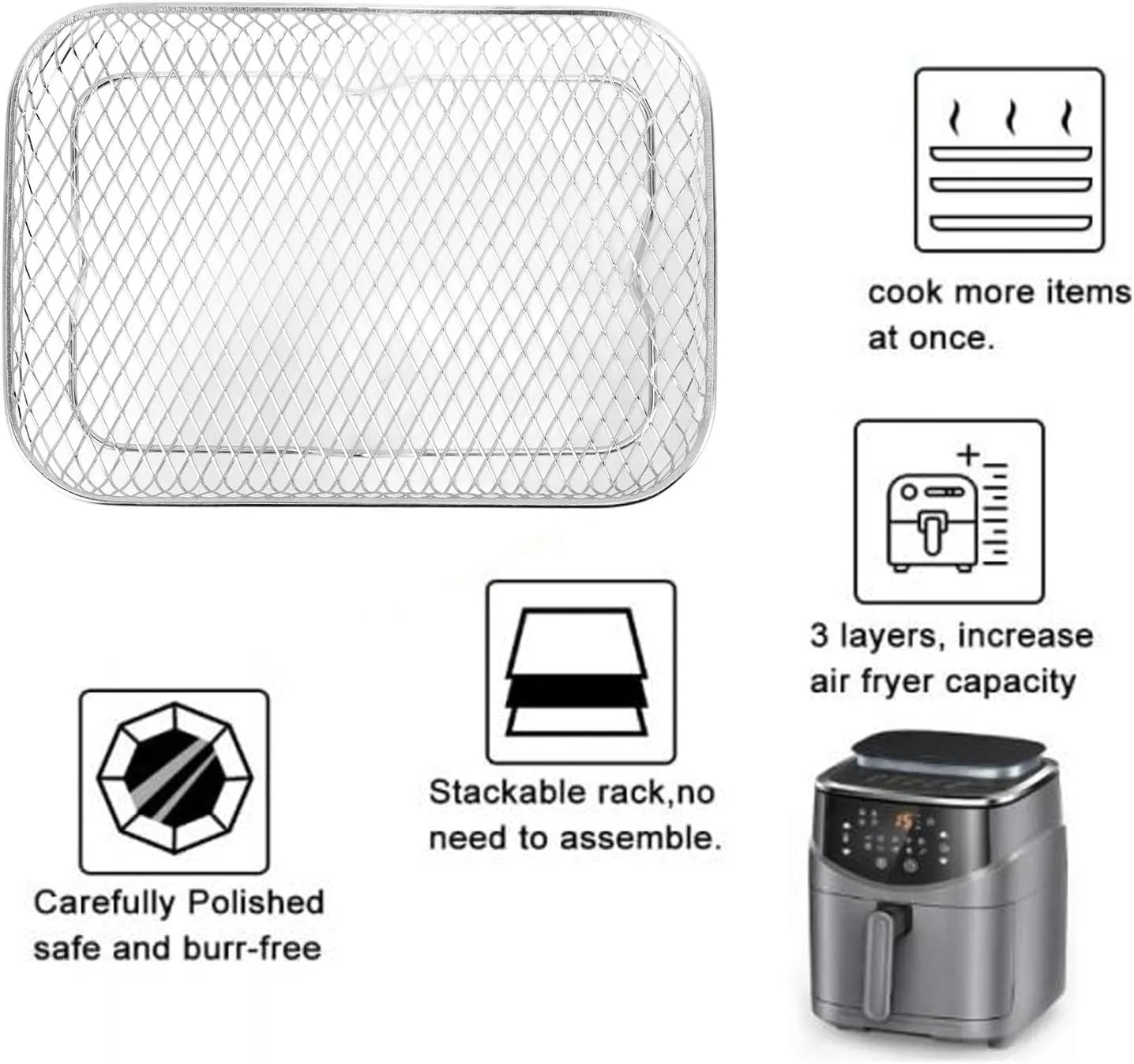 3PCS Fryer Rack Set, 304 Stainless Steel Stackable Multi Layer Dehydrator Rack, 8 Inch Fryer (Rectangle (12 X 10 X 1.5cm / 4.72 X 3.94 X 0.59in))