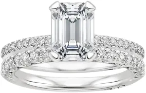 4 CT Emerald Cut Colorless Moissanite Engagement Ring Set, Tacori Wedding/Bridal Sets, 925 Sterling Silver, Anniversary Ring Pave Set, Holiday Gift for Women, 10K/14K/18K/22K Gold