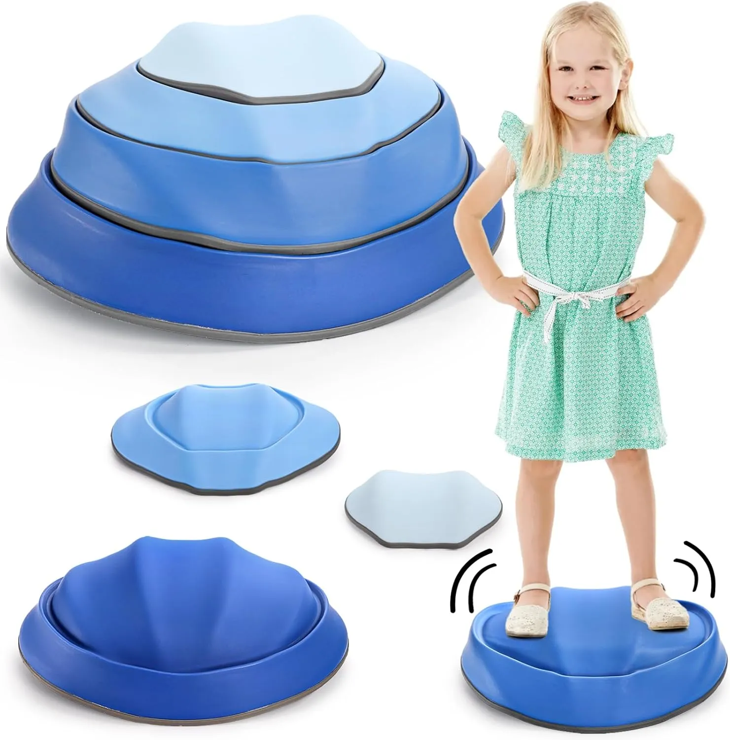 4 Pcs Balance Stepping Stones for Kids, Plastic Wiggle Balance River Stones, Non Slip Obstacle Course Stepping Block, Stackable Sensory Play Equipment, Indoor Outdoor Coordination Game Toys