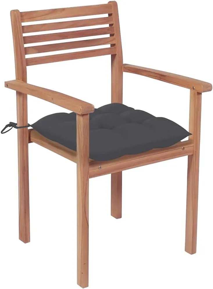 4 Pcs Patio Chairs with Anthracite Cushions Solid Teak Wood Outdoor Stackable Garden Seating for Home Office Bar Cafe