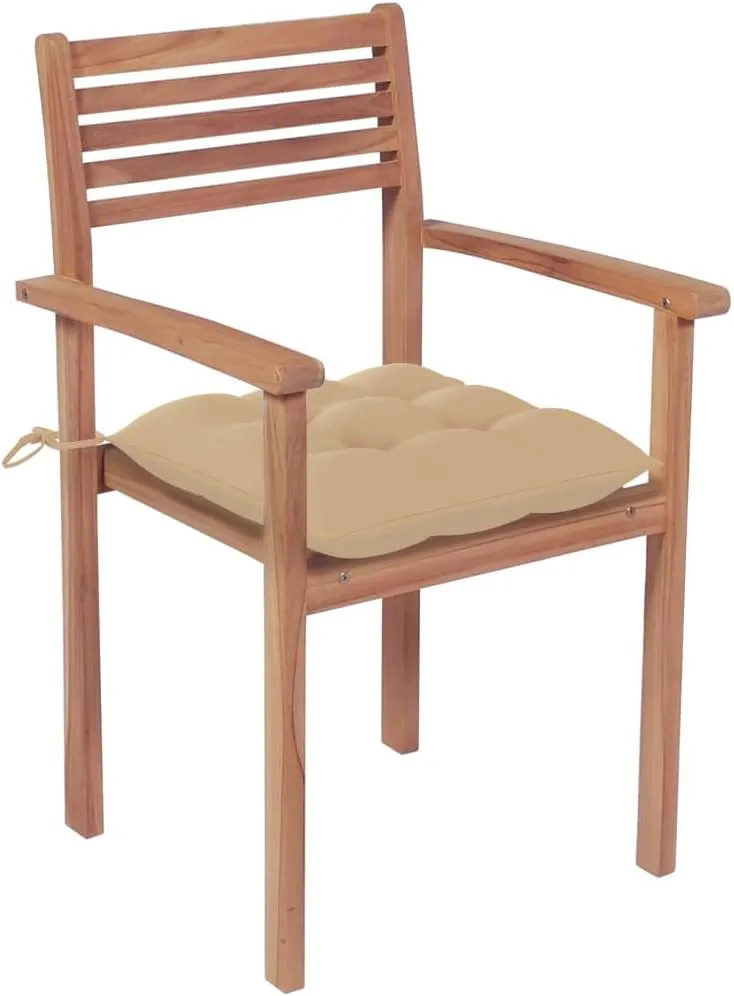 4-Piece Teak Wood Patio Chairs with Beige Cushions - Outdoor Stackable Furniture Set for Poolside Beach Backyard Dining and Lounge