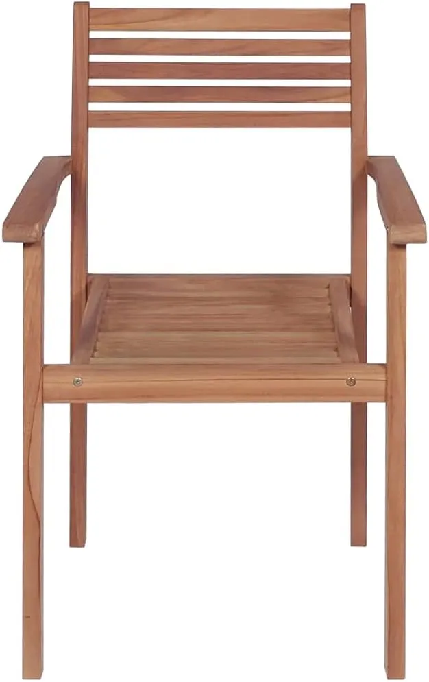 4-Piece Teak Wood Patio Chairs with Beige Cushions - Outdoor Stackable Furniture Set for Poolside Beach Backyard Dining and Lounge