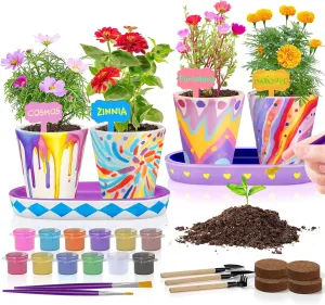 4 Set Paint & Plant Flower Gardening Kit - Gifts for Girls Ages 8-12, Arts and Crafts for Kids Ages 8-12, Kids Gardening Set, Birthday Toys Gifts for Girls Boys Ages 4 5 6 7 8 9 10 11 12