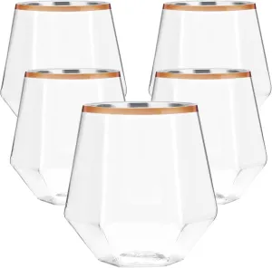 40 count Diamond Unbreakable Stemless Plastic Wine Champagne Whiskey Glasses Elegant Durable Disposable Indoor Outdoor Ideal for Home, Office, Bars, Wedding, 12 Ounce Cups Rose Gold Rim (Rose Gold)