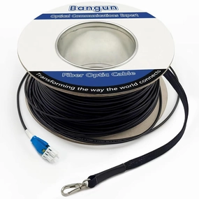 400ft Uniboot LC to LC Outdoor Armored Fiber Patch Cable with Pulling Eye, Low Friction Single Mode Duplex Fiber Optic Cable Jumper Optical Patch Cord, 9/125um, (OS1/OS2 Compatible), LSZH Black