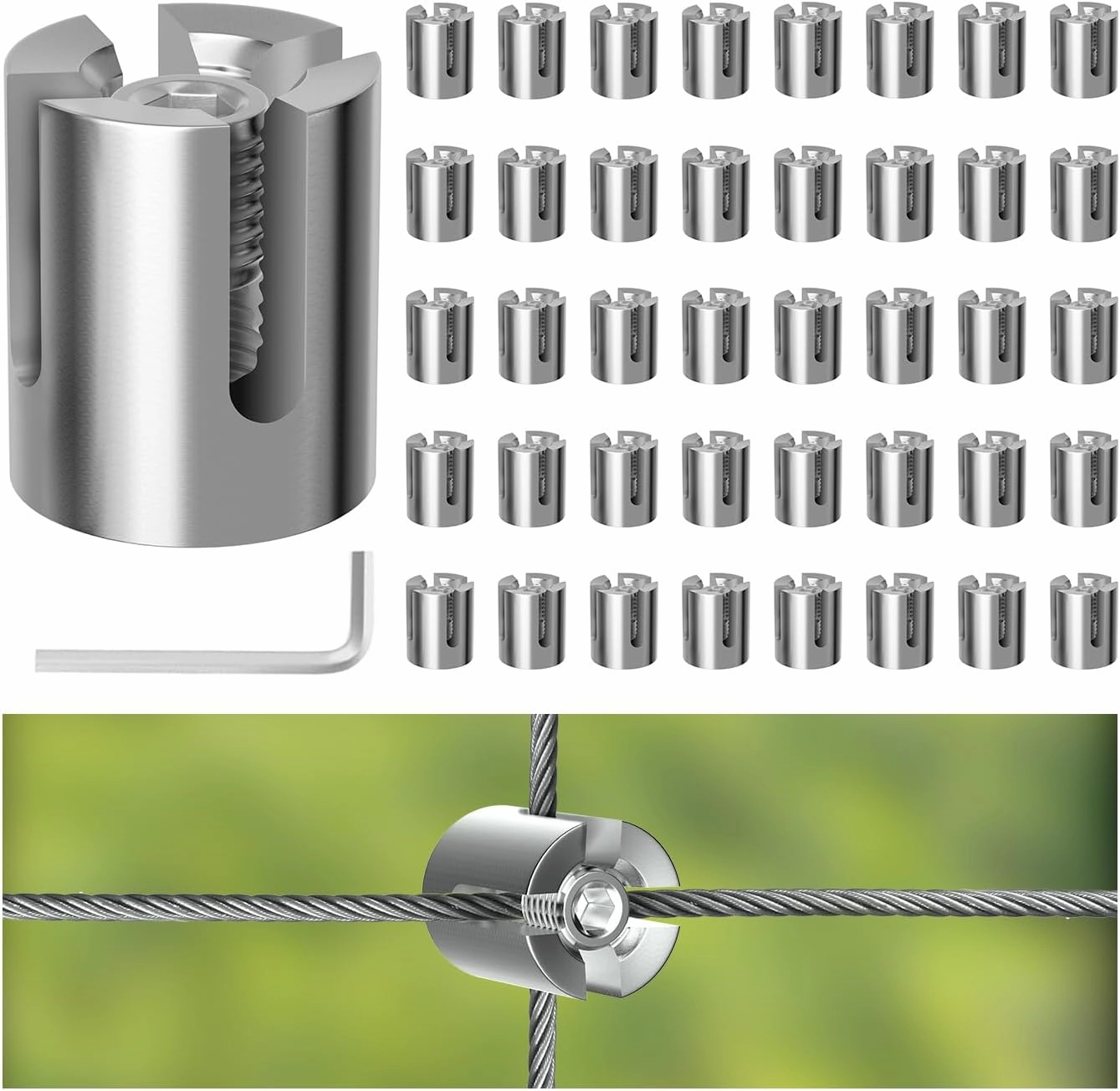 40 Pack Wall Trellis Kits System,Cross Cable Clamps, T316 Stainless Steel Heavy Duty Cable Clips for 1/8" Wire Rope Fitting, Wire Trellis for Climbing Plants Outdoor, WT003