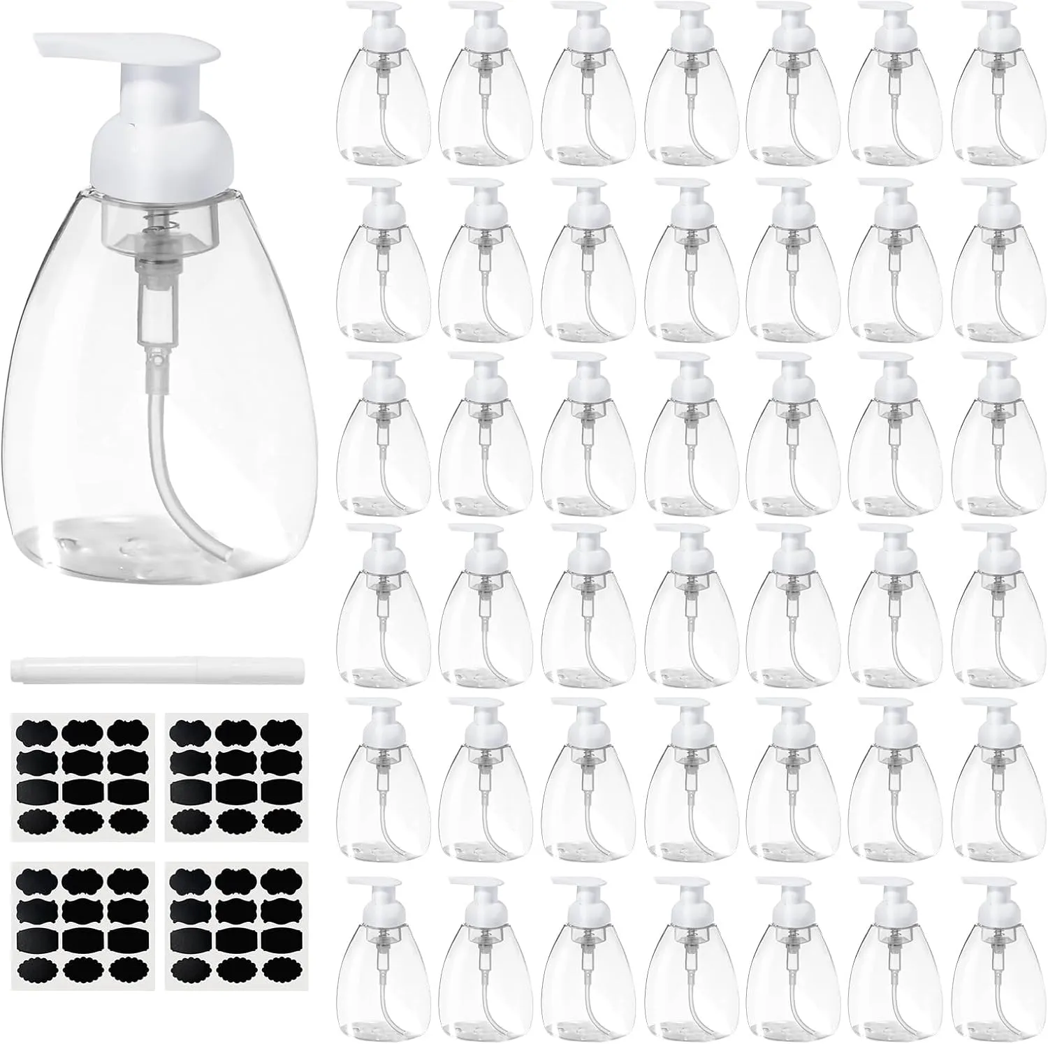 42 Pcs 8 oz Foaming Soap Dispenser Refillable Empty Containers Plastic Pump Bottles Foam Dispenser Bottle for Hand Soap, Shampoo, Liquid Soap with Labels and Pen