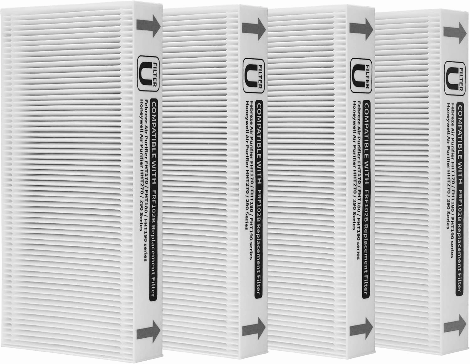 4-Pack FRF102B True HEPA Replacement Filter Compatible with Febreze FRF102B/FHT170/FHT180/FHT190 Purifiers and Honey-well HEPAClean U Filter HRF201B/HHT270/HHT290 Purifiers