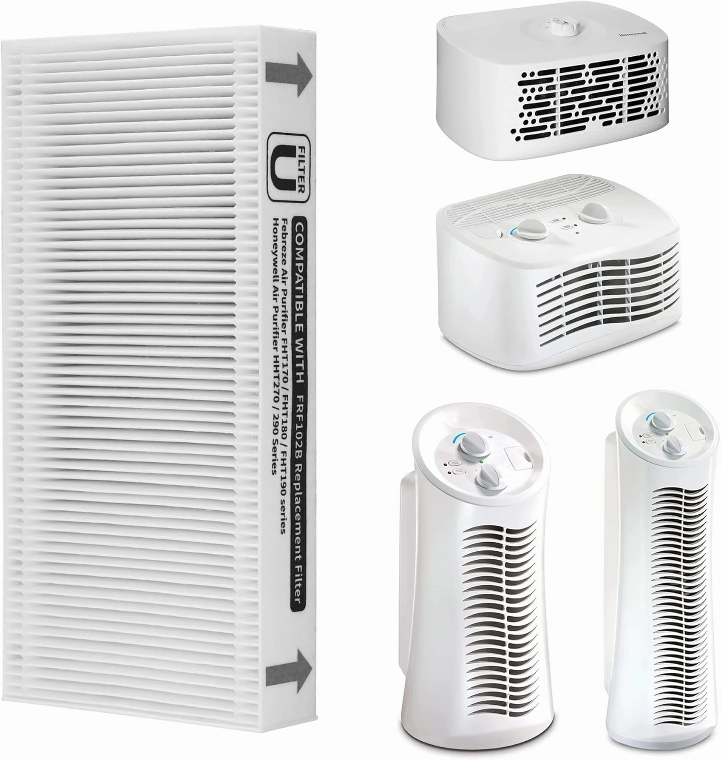 4-Pack FRF102B True HEPA Replacement Filter Compatible with Febreze FRF102B/FHT170/FHT180/FHT190 Purifiers and Honey-well HEPAClean U Filter HRF201B/HHT270/HHT290 Purifiers