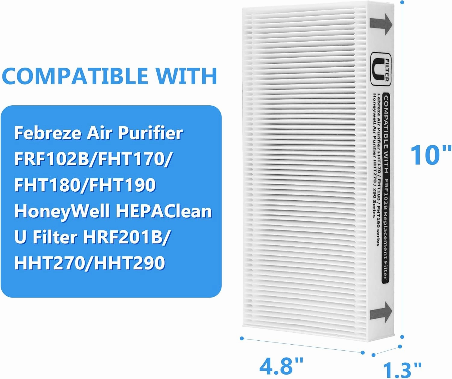 4-Pack FRF102B True HEPA Replacement Filter Compatible with Febreze FRF102B/FHT170/FHT180/FHT190 Purifiers and Honey-well HEPAClean U Filter HRF201B/HHT270/HHT290 Purifiers