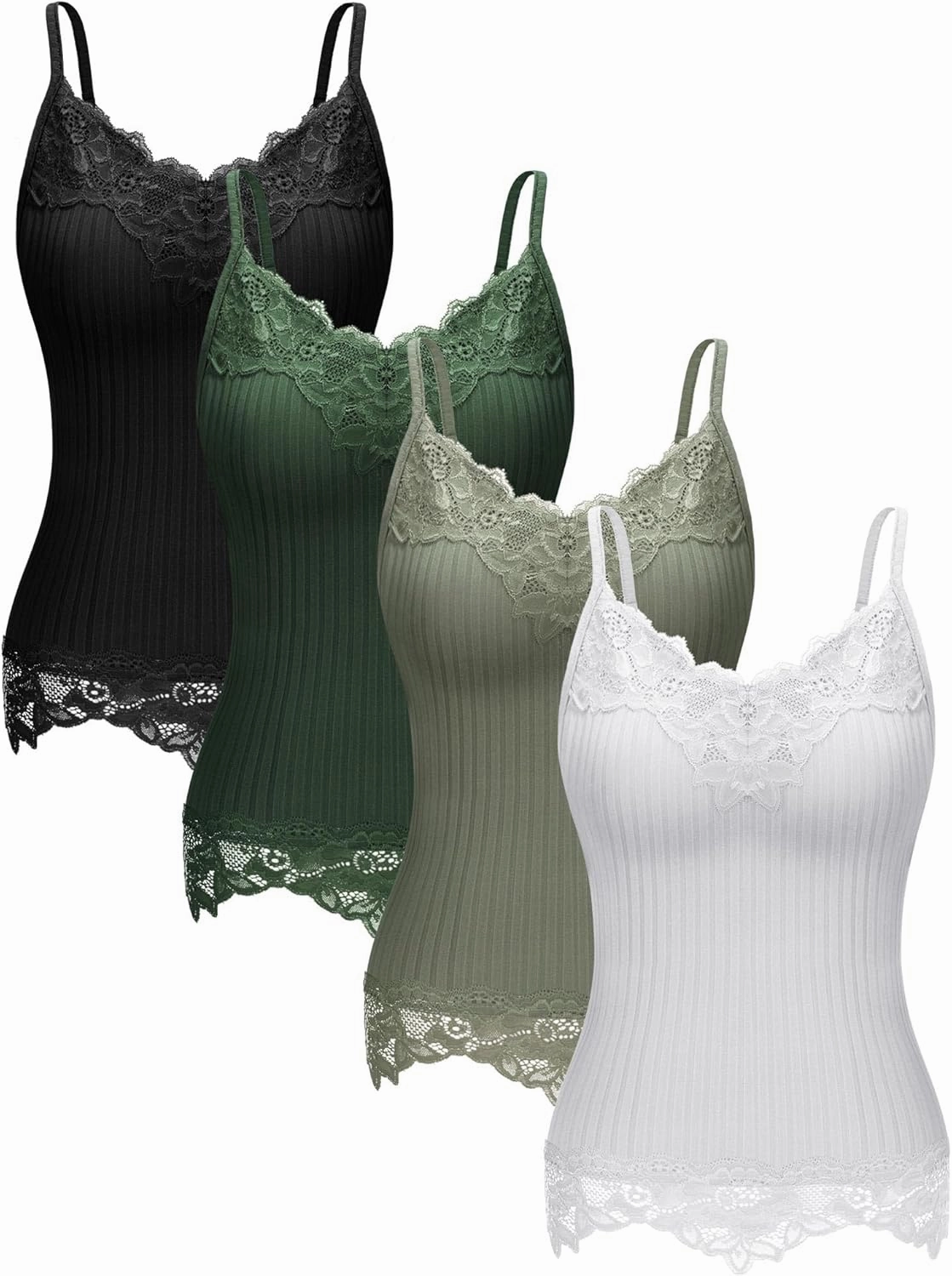 4 Pcs Women's Long Lace Tank Tops lace Camisole Patchwork Tops for Women