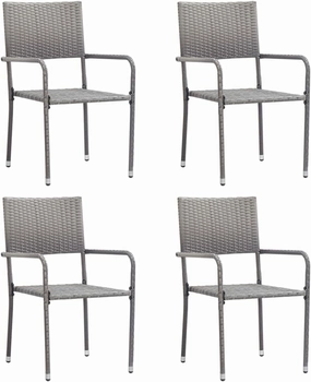 4-Piece Stackable Patio Dining Chairs Gray PE Rattan Outdoor Furniture Set with Steel Frame for Garden Balcony Poolside (20.1"x23.6"x34.3")
