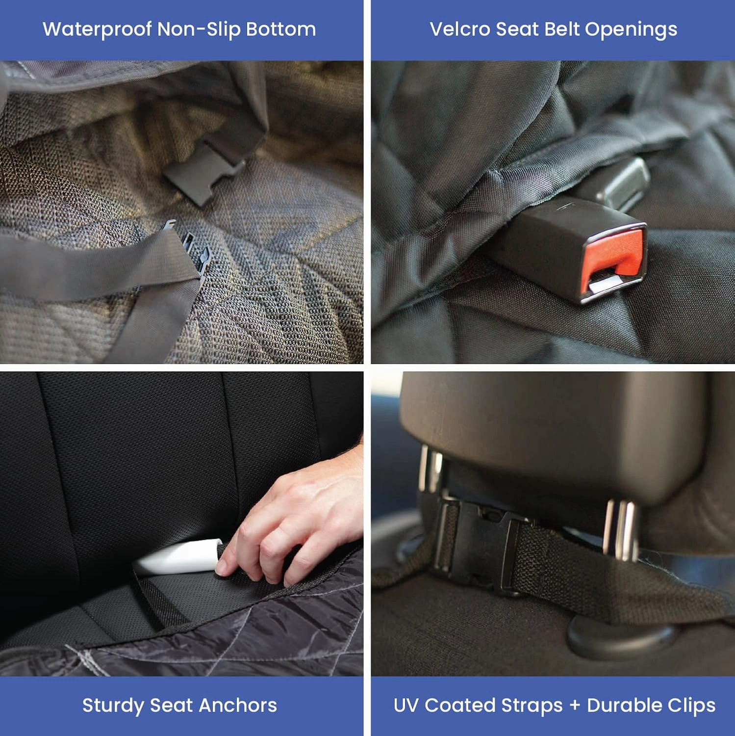 4Knines Dog Seat Cover for Back Seat, Heavy Duty Waterproof Rear Seat Protector for Large Trucks, SUVs, Cars - Fits 60/40 Split Bench with Middle Seat Belt, Non-Slip Backseat Cover (Extra Large, Grey)