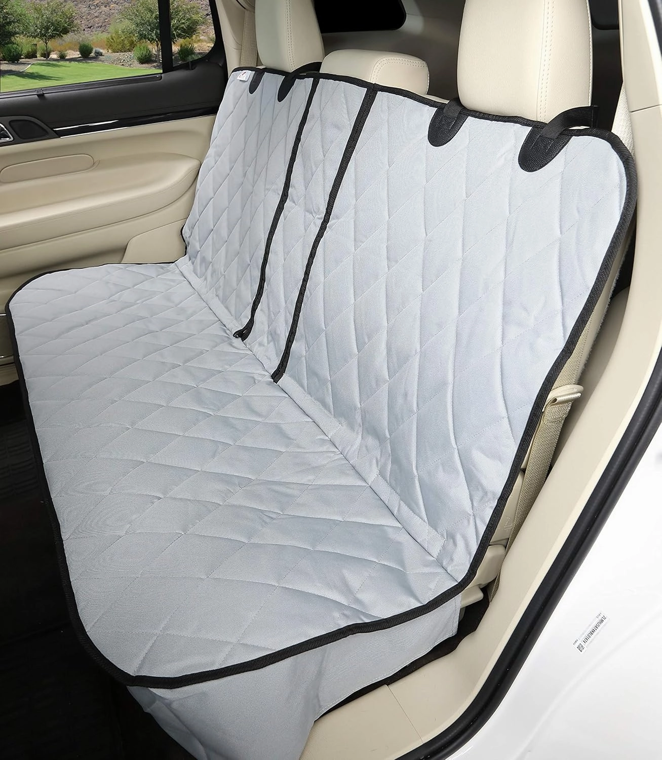 4Knines Dog Seat Cover for Back Seat, Heavy Duty Waterproof Rear Seat Protector for Large Trucks, SUVs, Cars - Fits 60/40 Split Bench with Middle Seat Belt, Non-Slip Backseat Cover (Extra Large, Grey)