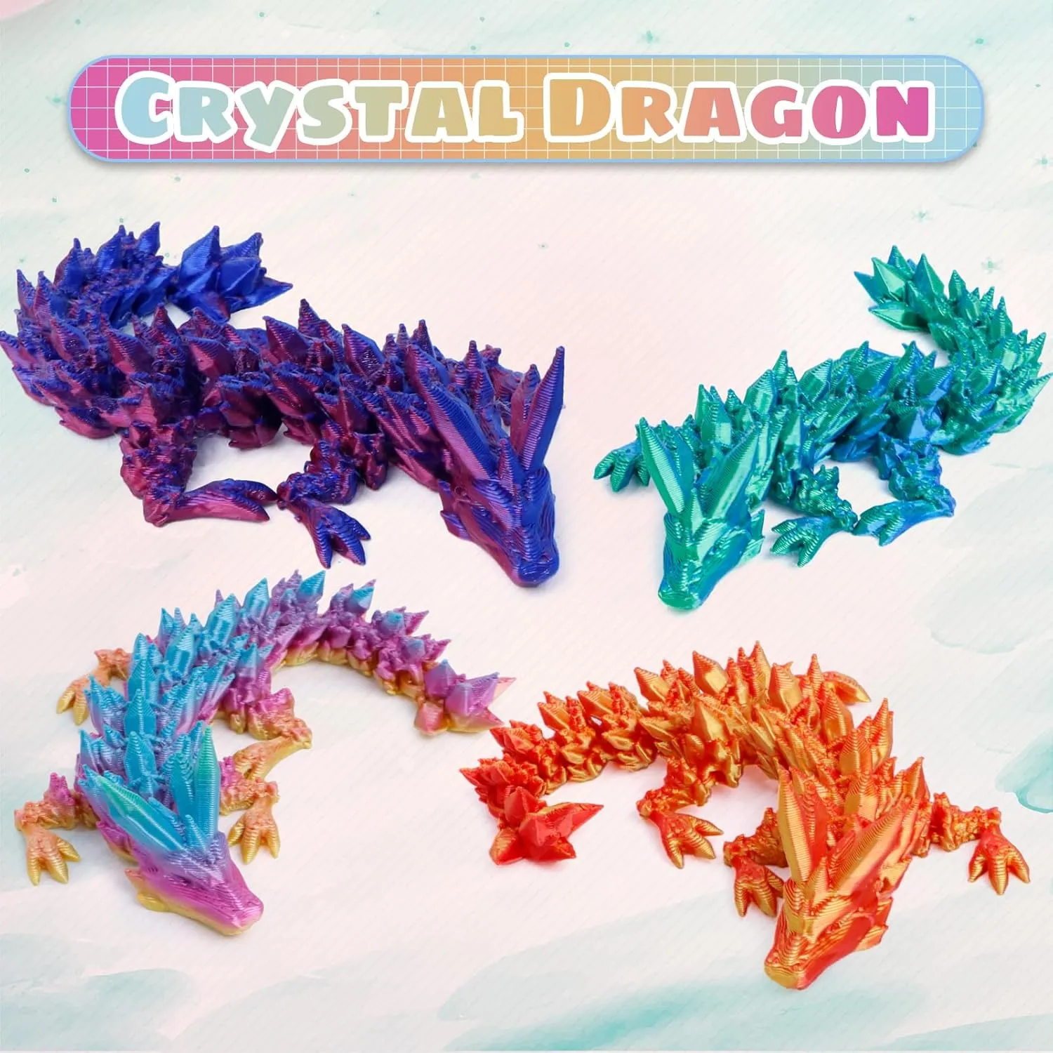 4PCS 3D Printed Dragon Eggs with Dragon Inside, Mini Mystery Egg Articulated Crystal Fidget Toy, Home Office Decor Executive Gift, Surprise 3D Printed Animals Toy Set (Set A)