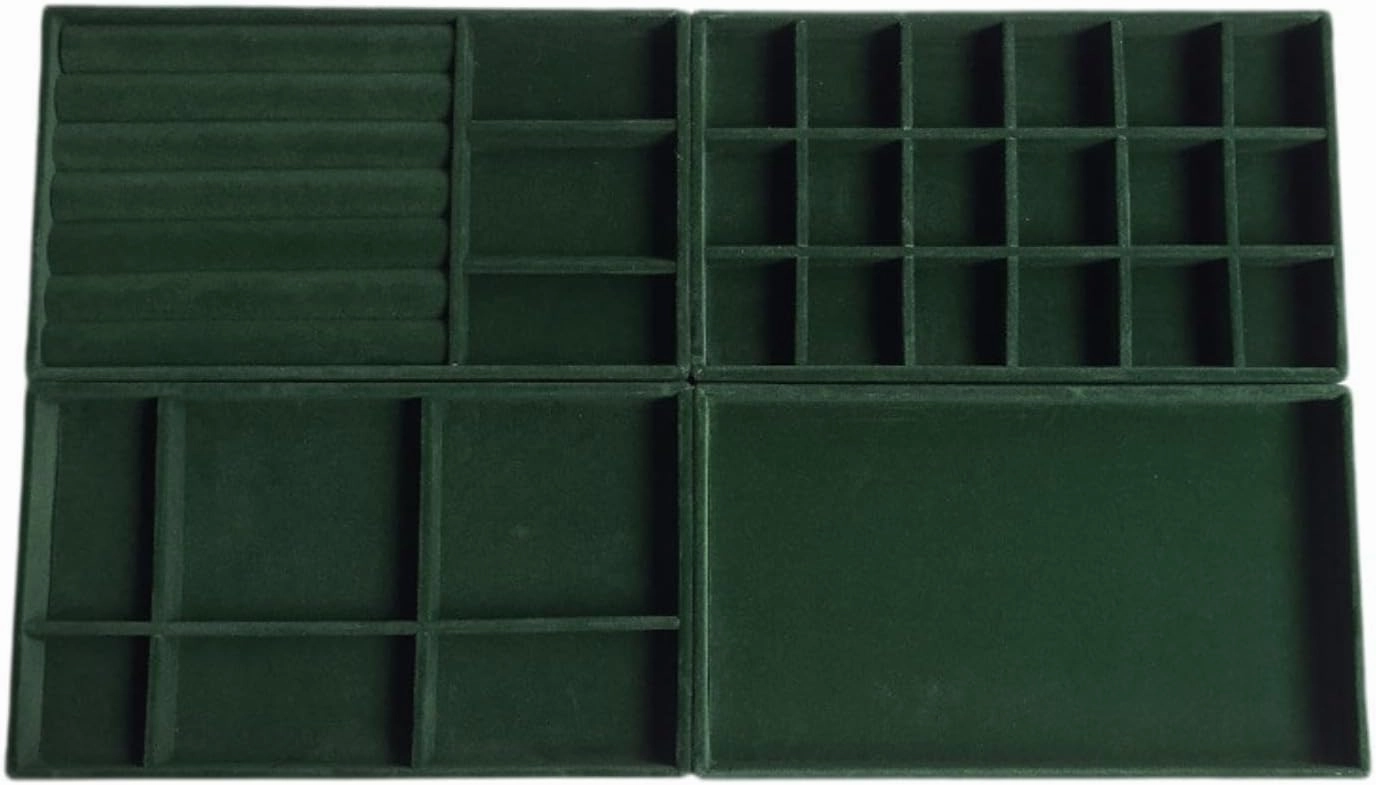 4Pcs Jewelry Trays for Drawers Stackable Jewelry Organizer with Removable Dividers for Watch Necklaces Pendants Organization