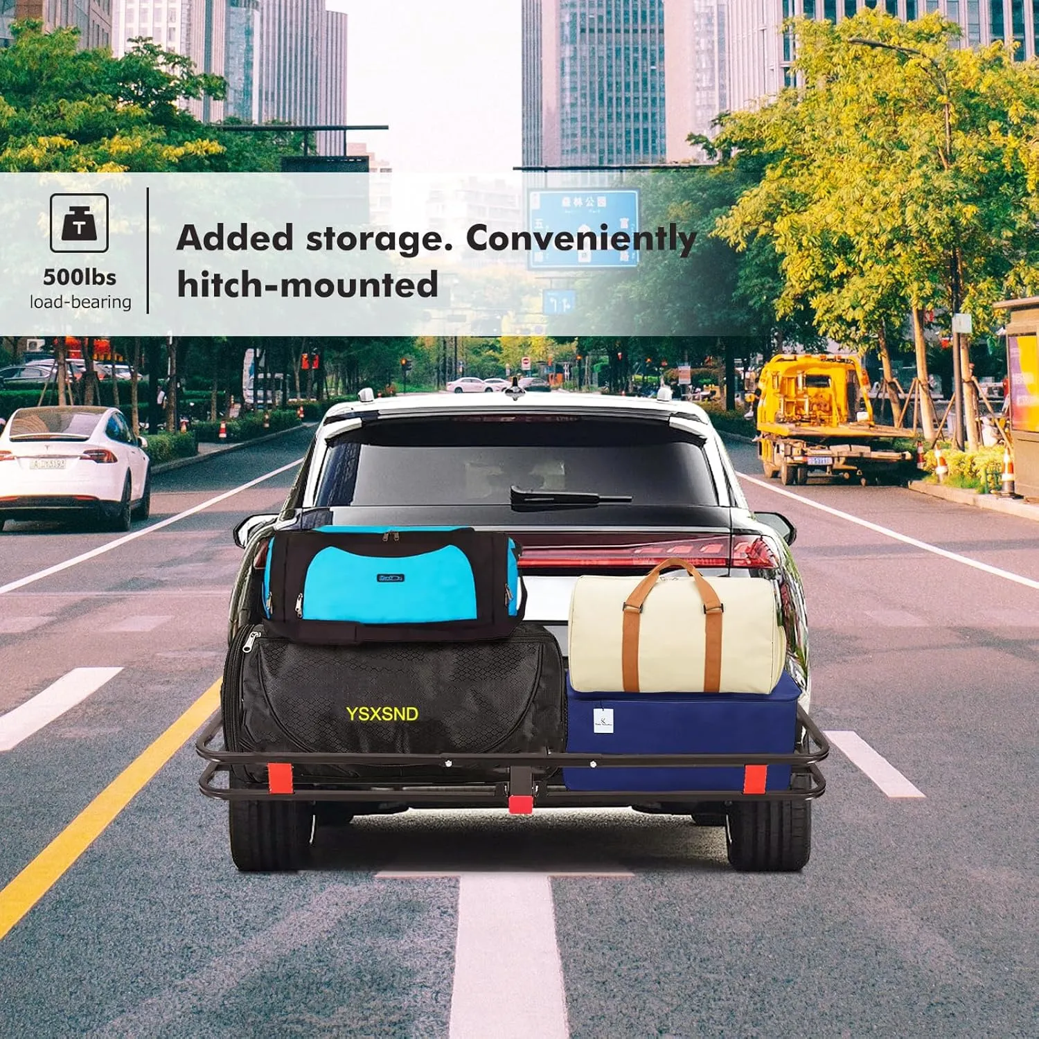 500 Lbs Capacity Cargo Baskets - Heavy-Duty Hitch Cargo Carrier Basket, 53" x 19" x 6" Cargo Rack Rear Luggage Basket for Car and SUV