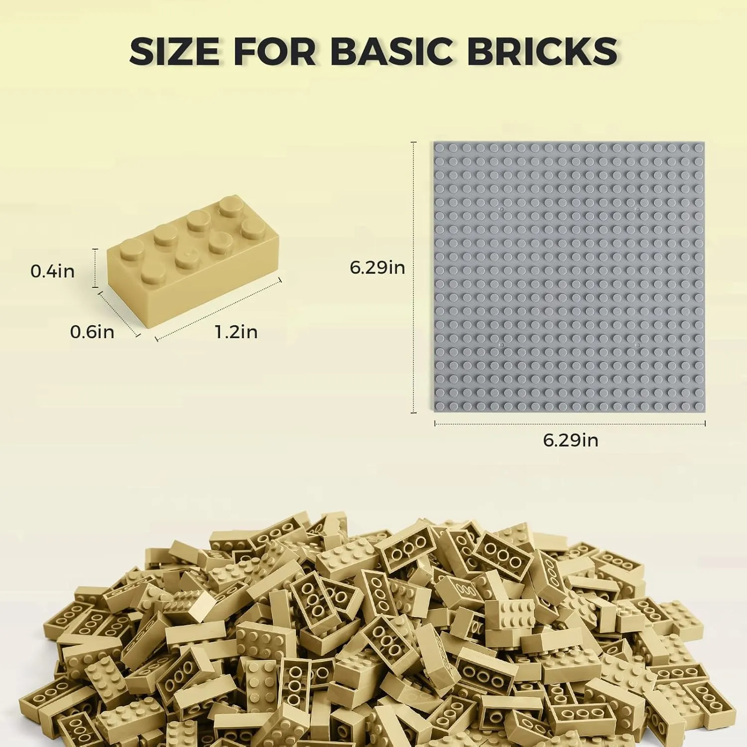 500 Piece Classic Building Bricks and 1 Gray Baseplate, 2x4 Bricks Bulk Creative Building Toys, Blocks Bulk for Kids Ages 6 , Sand