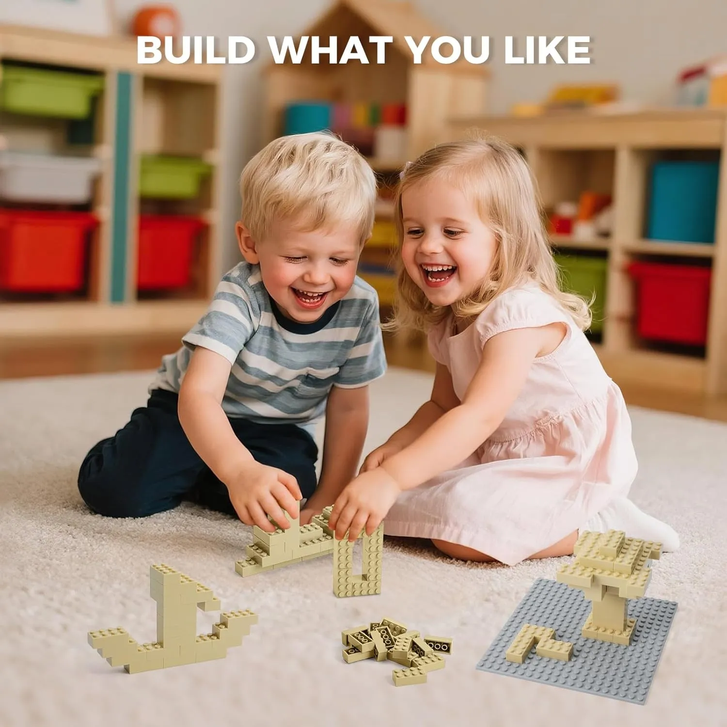 500 Piece Classic Building Bricks and 1 Gray Baseplate, 2x4 Bricks Bulk Creative Building Toys, Blocks Bulk for Kids Ages 6 , Sand