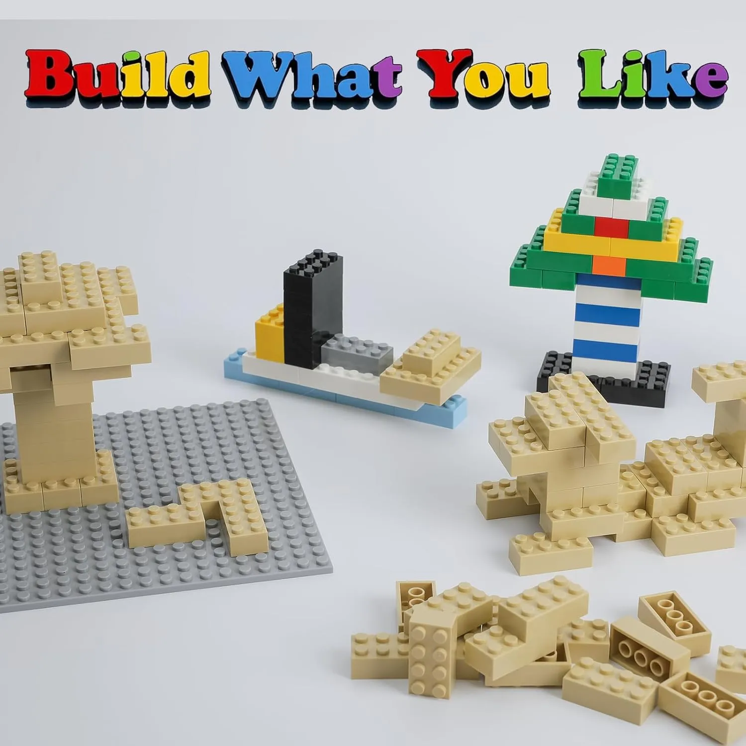 500 Piece Classic Building Bricks and 1 Gray Baseplate, 2x4 Bricks Bulk Creative Building Toys, Blocks Bulk for Kids Ages 6 , Sand
