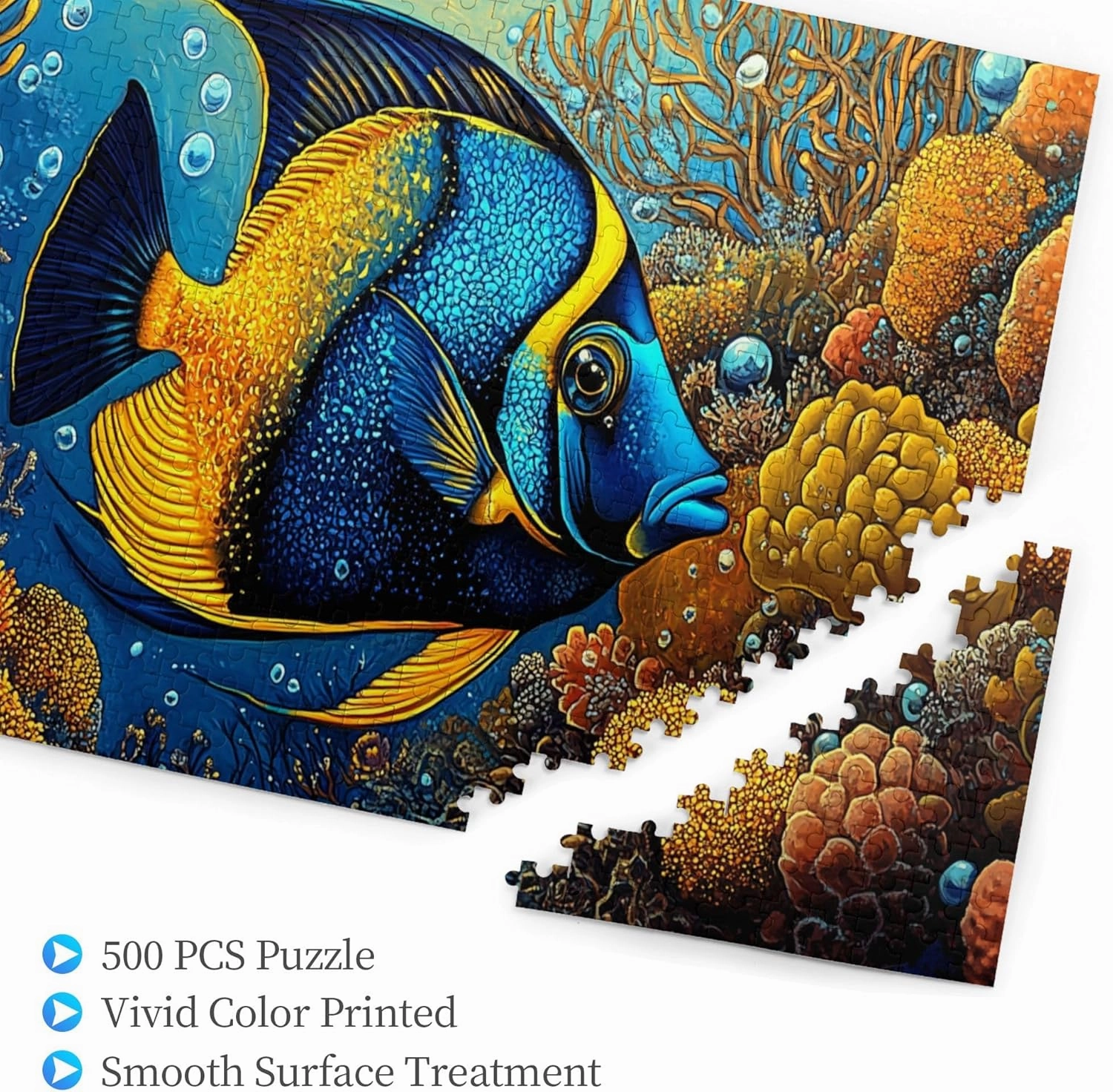 500 Pcs Pieces of Vibrant Puzzles, Underwater Tropical Fish, Wooden Puzzles, Amazing Colors, Creative Entertainment Games and Holiday Party Gifts Artwork Wall Home Furnishings