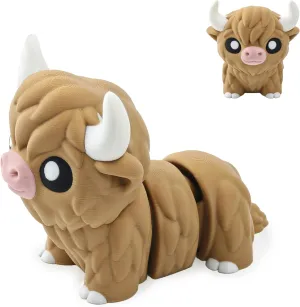 5.3 IN 3D Printed Highland Cows Figurines Set, Animal Articulated,Fidget Toys, Flexible Zoo Themed Home Decor, Stress Relief Gifts, Office Display, Collectible Miniature Animals for Boys and Girls