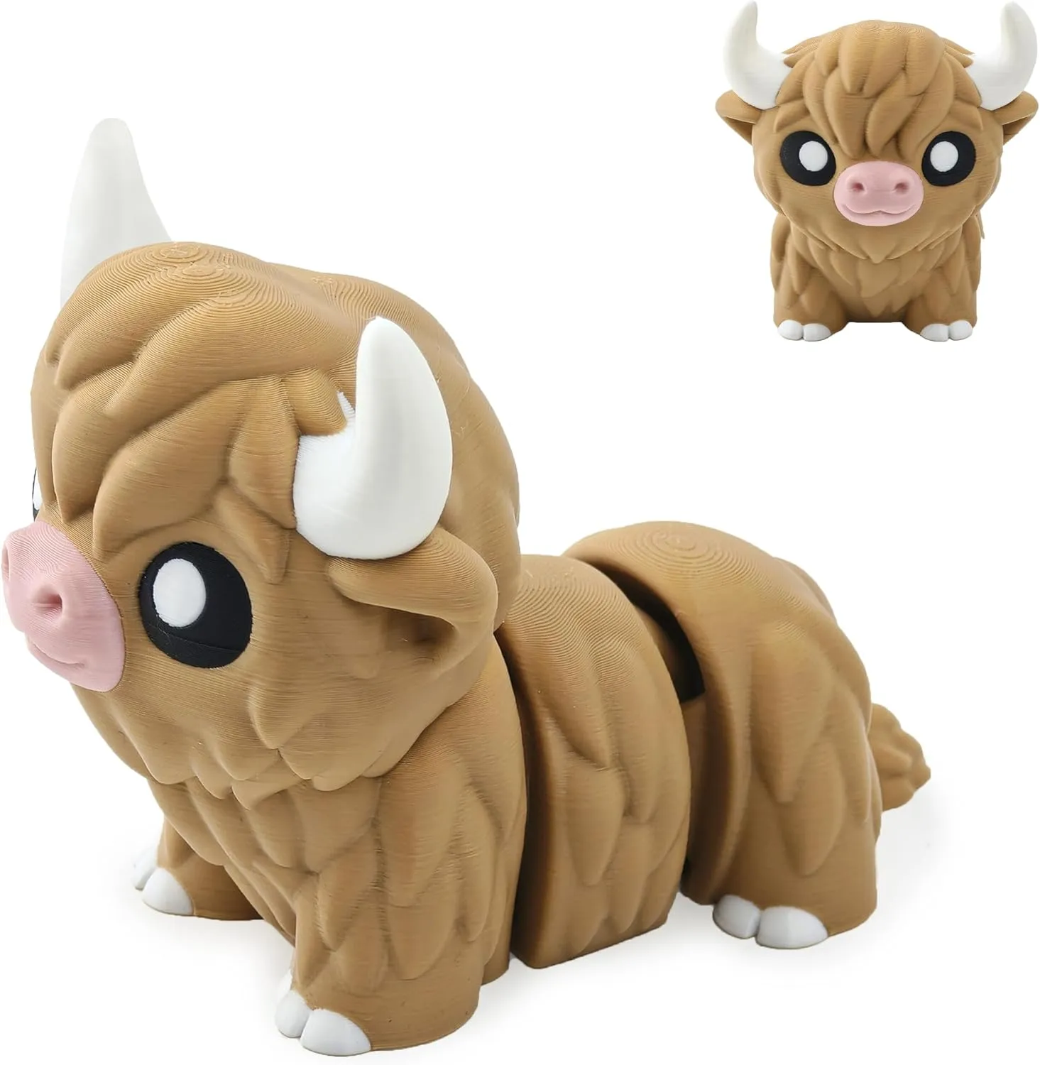 5.3 IN 3D Printed Highland Cows Figurines Set, Animal Articulated,Fidget Toys, Flexible Zoo Themed Home Decor, Stress Relief Gifts, Office Display, Collectible Miniature Animals for Boys and Girls