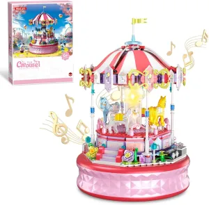 591 Piece Mini Music Box Building Block Set,Rotating Carousel DIY Building Toy,Girl Amusement Park Building Block Kit,STEM Educational Toys,Christmas Birthday Gifts for Girls Boys Ages 6-12 
