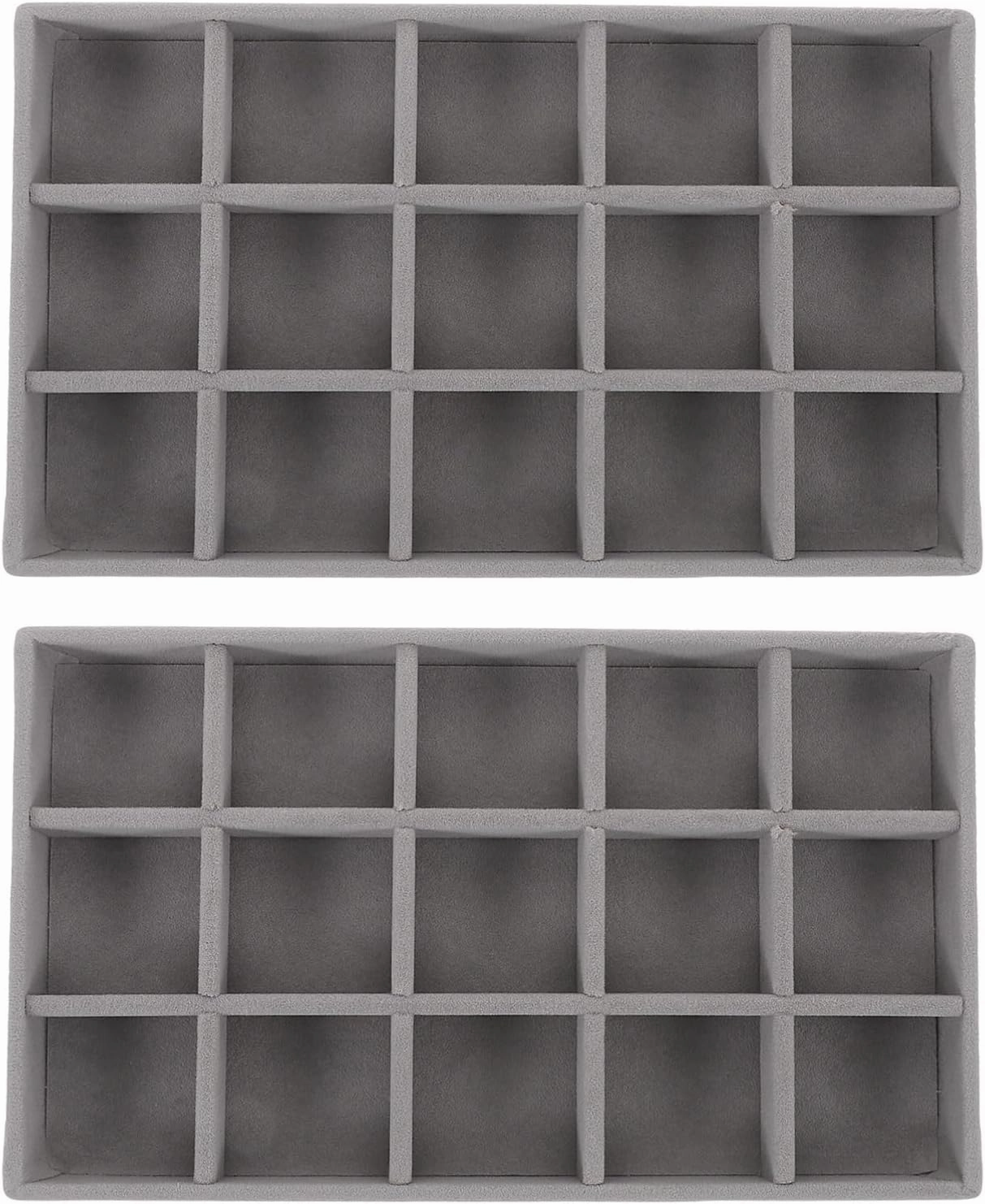 5pcs Velvet Jewelry Organizer Trays Slots for Earrings Necklaces and Bracelets Stackable Storage for Desktop Display Grey
