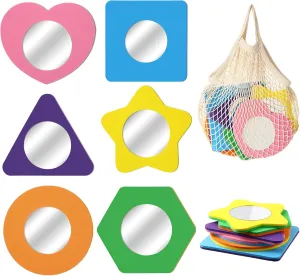 6 Pcs Baby Bath Mirror for Kids Foam Toys Toddler Stick on Wall Stick Removable Bathtub Mirror for Learning Cause Effect Reasoning Cognitive Skills Shower Play