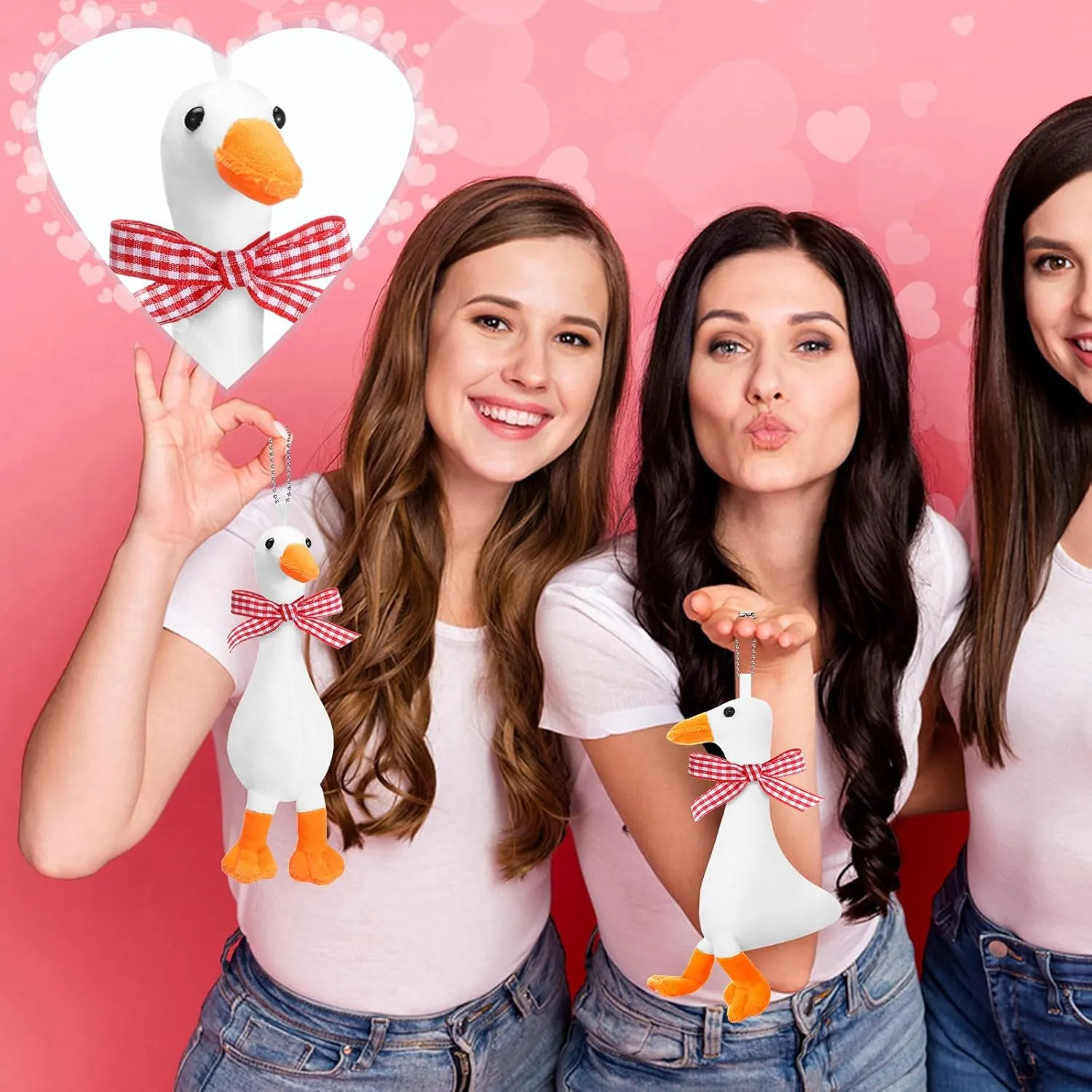 6 Pcs Goose Stuffed Animal 6 Inch Plush White Silly Goose with Collar Soft Stuffed Funny Duck Doll Gifts for Birthday Supplies Home Decorations (Red Ribbon)