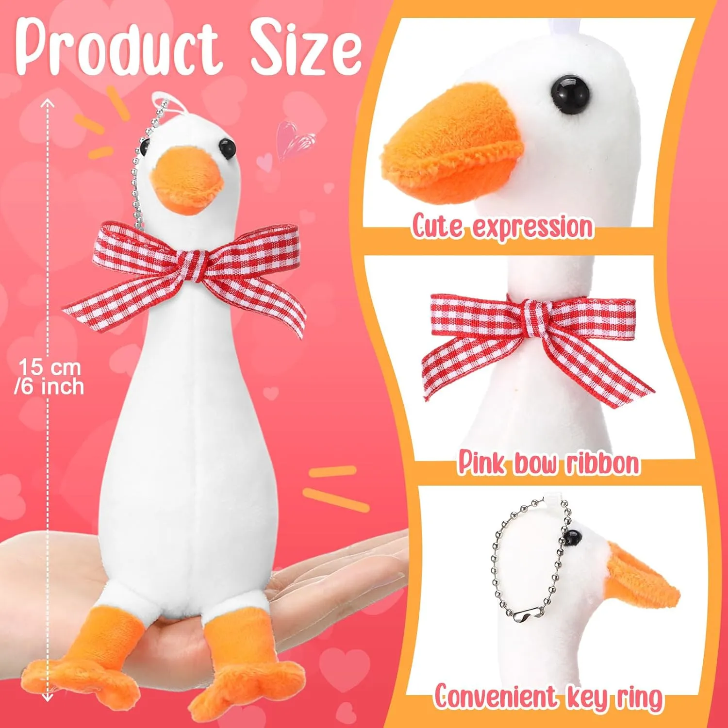 6 Pcs Goose Stuffed Animal 6 Inch Plush White Silly Goose with Collar Soft Stuffed Funny Duck Doll Gifts for Birthday Supplies Home Decorations (Red Ribbon)