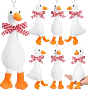 6 Pcs Goose Stuffed Animal 6 Inch Plush White Silly Goose with Collar Soft Stuffed Funny Duck Doll Gifts for Birthday Supplies Home Decorations (Red Ribbon)