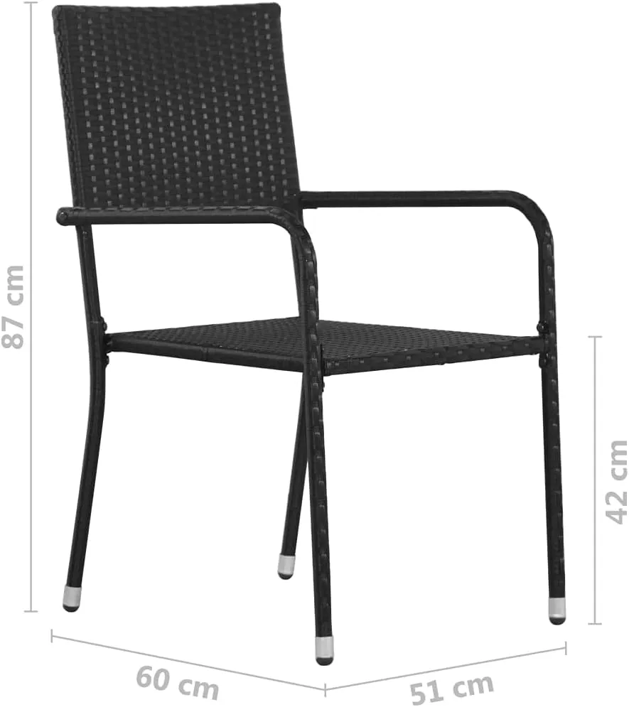 6 Pcs Stackable Black Poly Rattan Patio Dining Chairs for Outdoor Spaces, Garden, Balcony, Backyard – Durable PE Rattan and Steel Frame