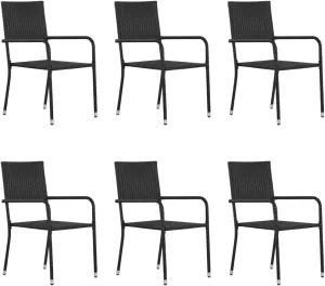 6 Pcs Stackable Black Poly Rattan Patio Dining Chairs for Outdoor Spaces, Garden, Balcony, Backyard – Durable PE Rattan and Steel Frame