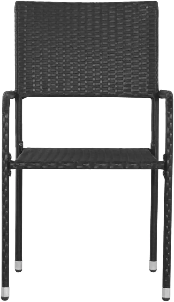6 Pcs Stackable Black Poly Rattan Patio Dining Chairs for Outdoor Spaces, Garden, Balcony, Backyard – Durable PE Rattan and Steel Frame