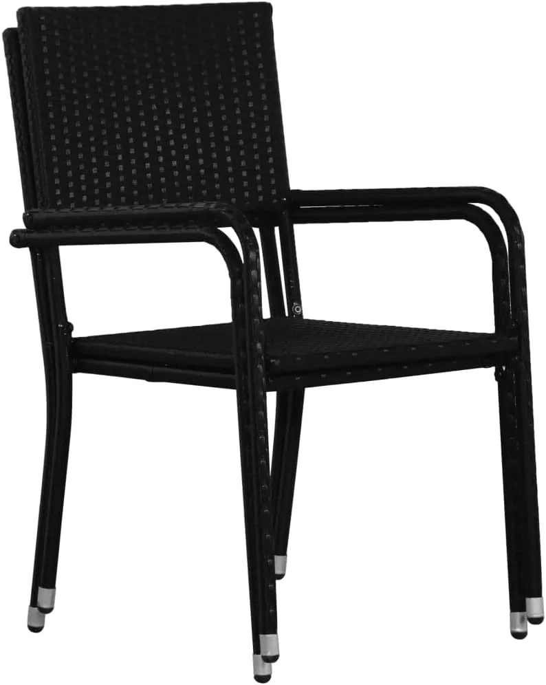 6 Pcs Stackable Black Poly Rattan Patio Dining Chairs for Outdoor Spaces, Garden, Balcony, Backyard – Durable PE Rattan and Steel Frame