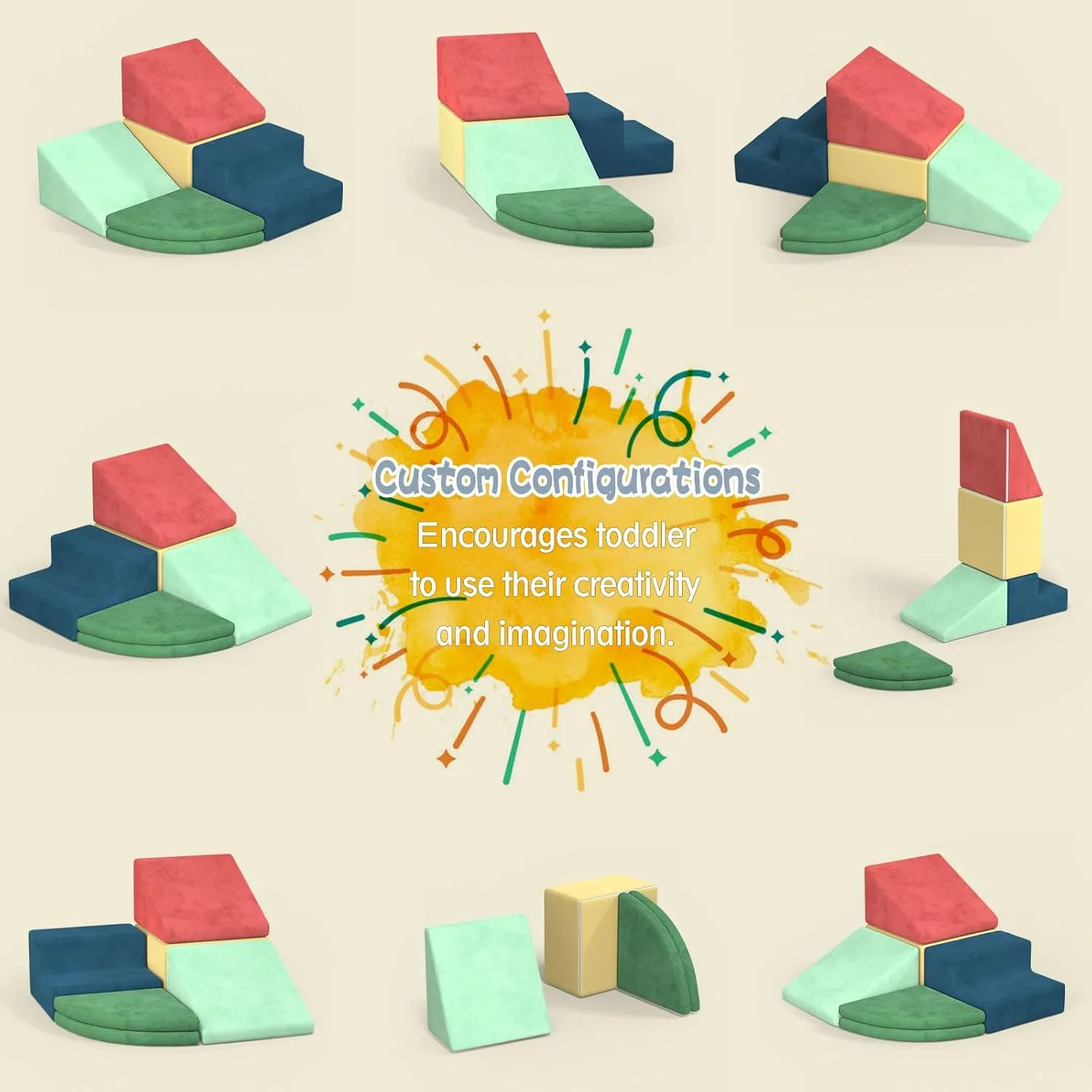 6 Piece Foam Climbing Blocks, Velvet Fabric Soft Play Set Large Baby Climbing Gym Indoor Climbing Toys for Toddlers 1-3 Inside