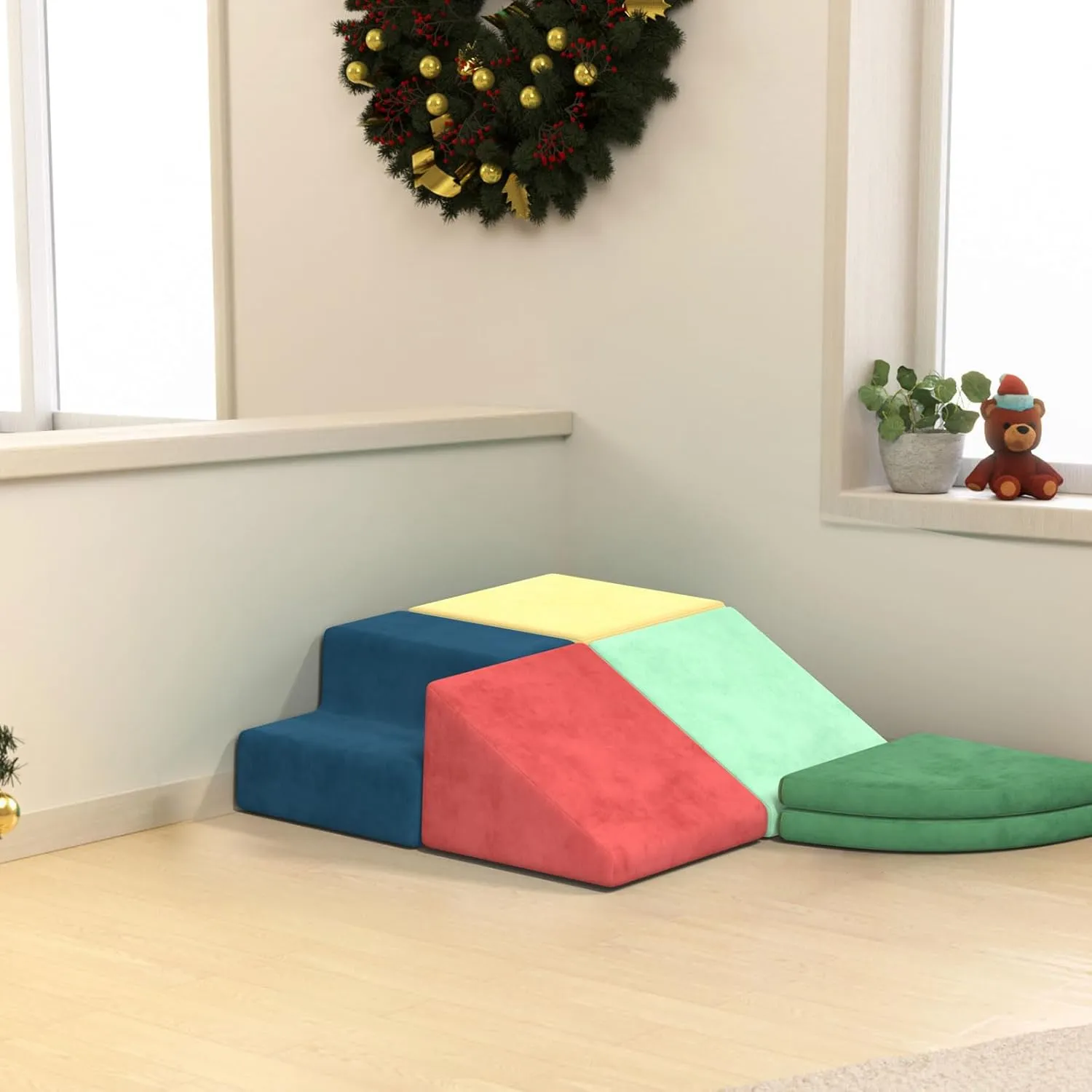 6 Piece Foam Climbing Blocks, Velvet Fabric Soft Play Set Large Baby Climbing Gym Indoor Climbing Toys for Toddlers 1-3 Inside