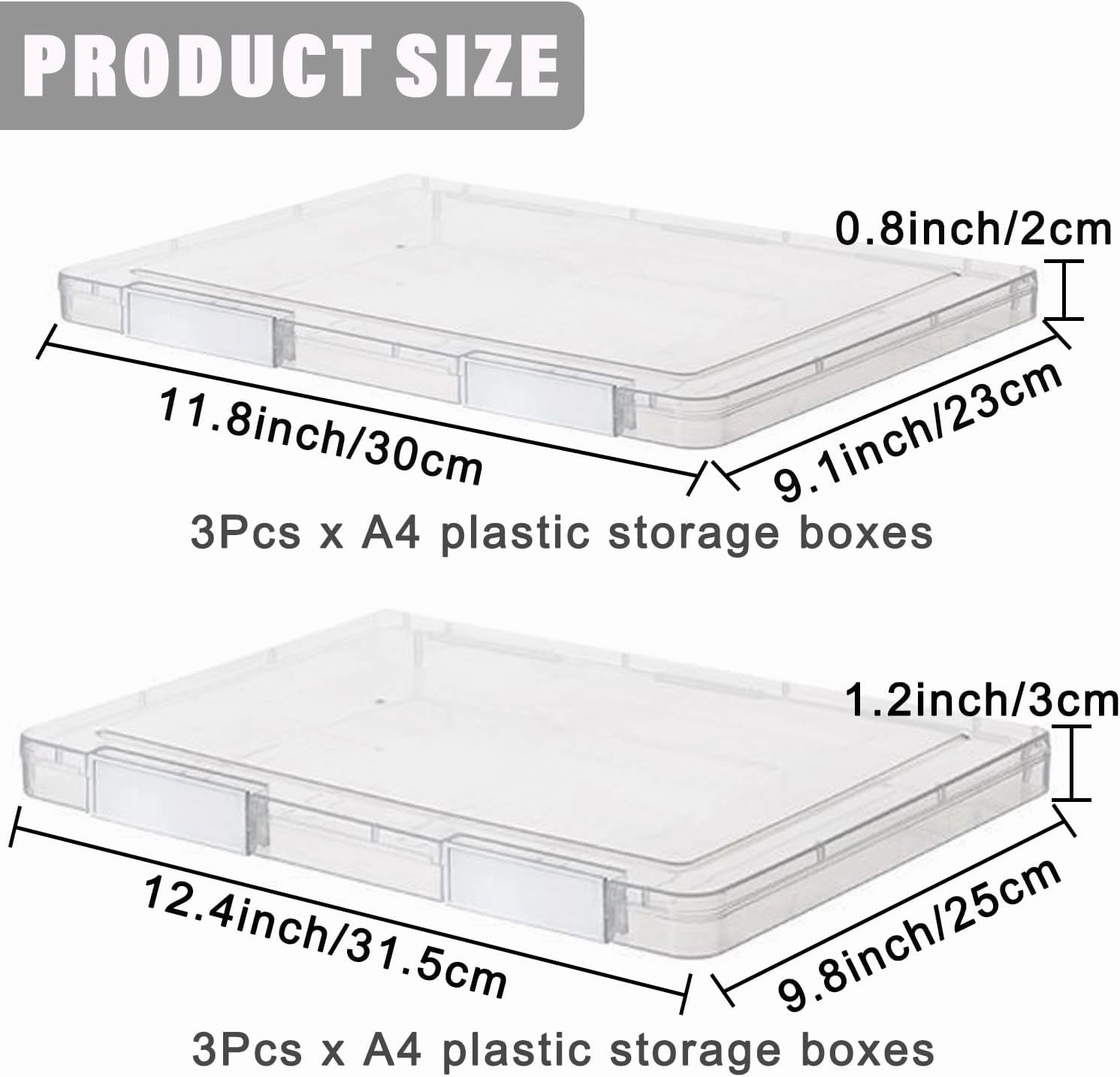 6 Pcs Clear A4 File Portable Project Case, Plastic Storage Box for 8.5" x 11" Letter Paper, Scrapbook Paper Storage Boxes Documents Magazines Holder with Buckle