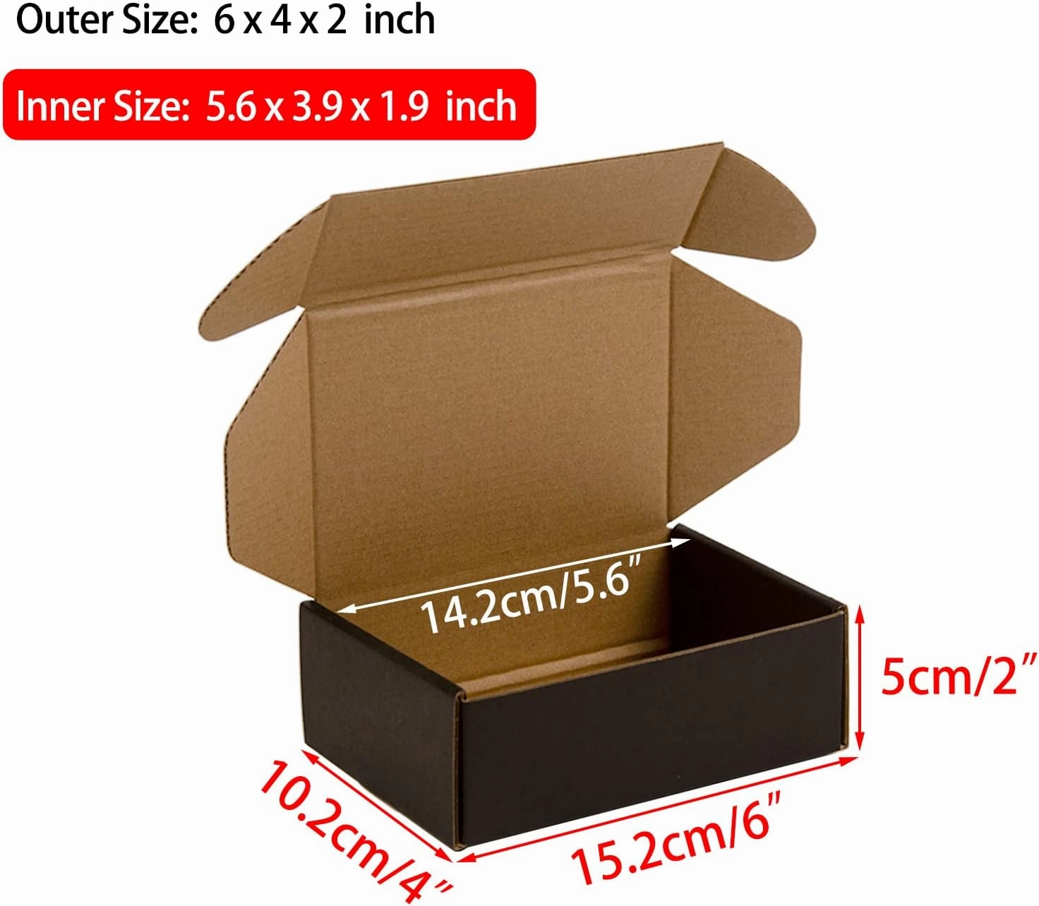 6x4x2 Inches Shipping Boxes Pack of 25, Packaging Corrugated Cardboard Mailer Boxes for Small Bussiness, Black