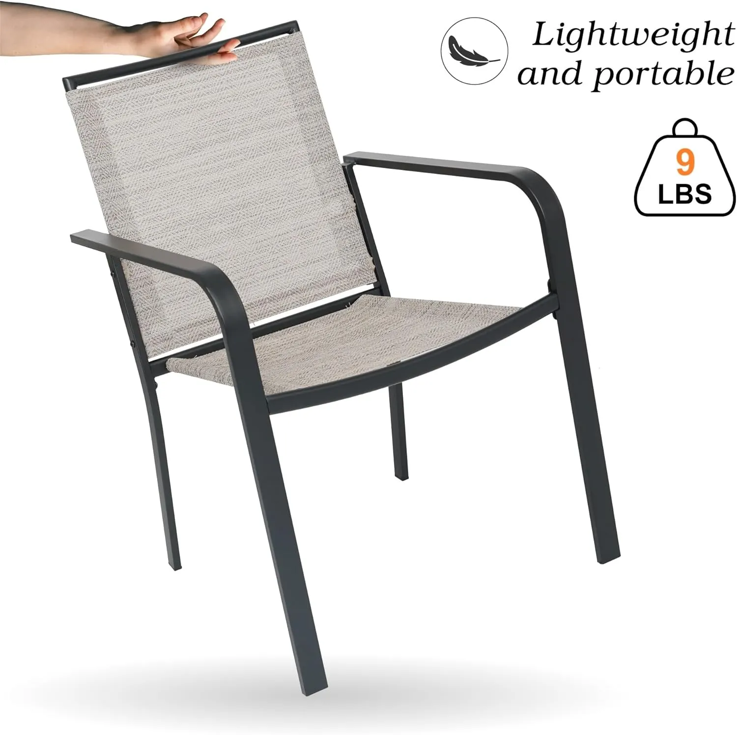 7-Piece Outdoor Dining Set, Patio Powder Coated Steel Table with 6 Stackable Chairs, Gray Textilene, 63 x 38 Inch Table White