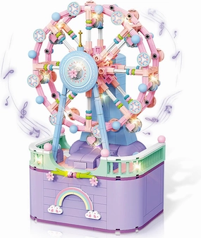 710 Pcs Music Box Building Block with Light, Rotating Ferris Wheel DIY Building Toys for Girls and Boys, Christmas and Birthday Gifts for Adults and Aged 8 9 10 11 12 Kids