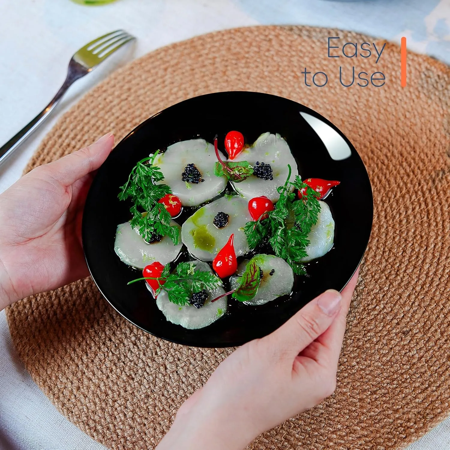 7.5 inch Salad Appetizer Plate Set of 6, Lightweight Opal Glass Round Black Plates for Dessert Kitchen, Dishwasher and Microwave Safe