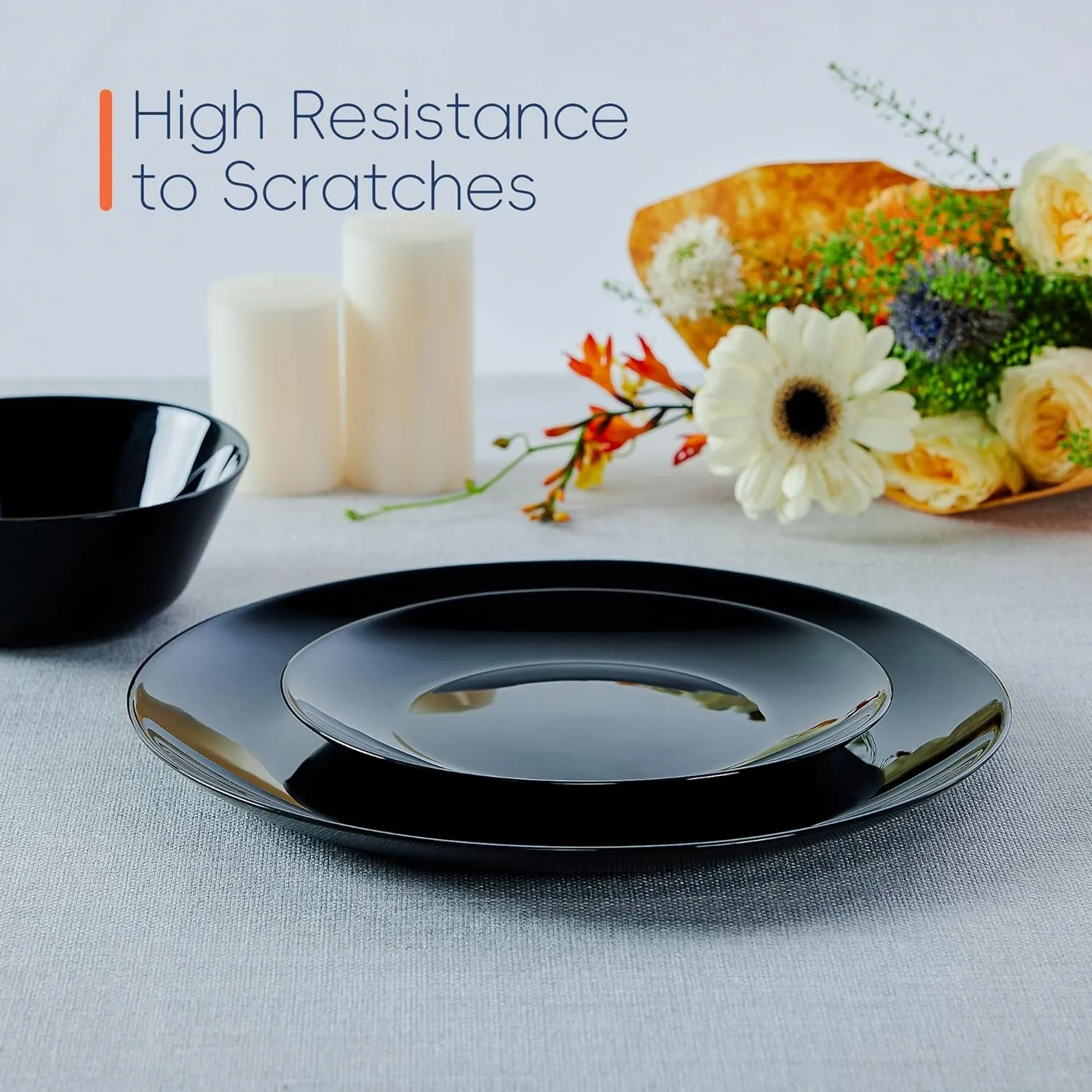 7.5 inch Salad Appetizer Plate Set of 6, Lightweight Opal Glass Round Black Plates for Dessert Kitchen, Dishwasher and Microwave Safe