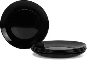 7.5 inch Salad Appetizer Plate Set of 6, Lightweight Opal Glass Round Black Plates for Dessert Kitchen, Dishwasher and Microwave Safe