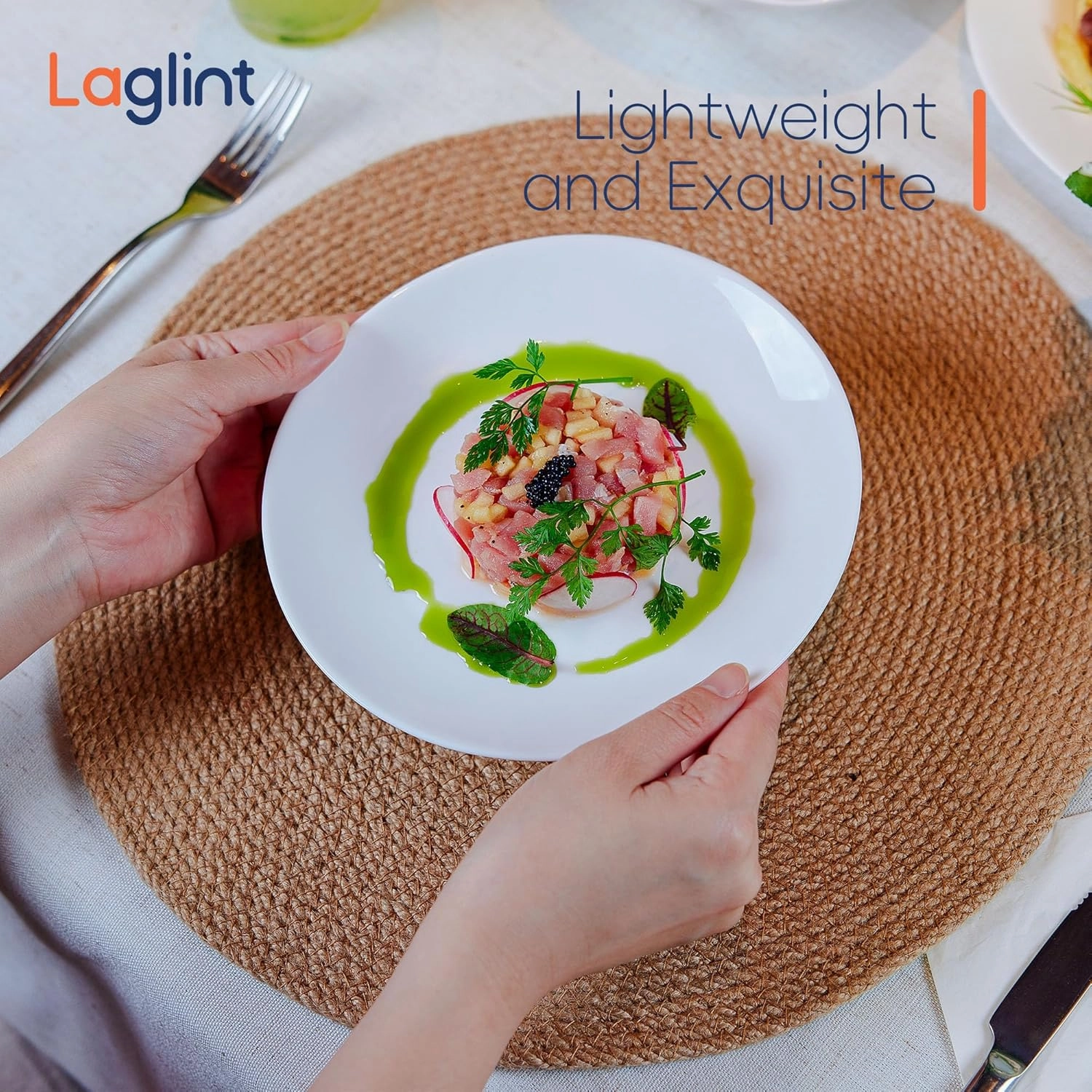 7.5 inch Salad Appetizer Plate Set of 6, Lightweight Opal Glass Round White Plates for Dessert Kitchen, Dishwasher and Microwave Safe