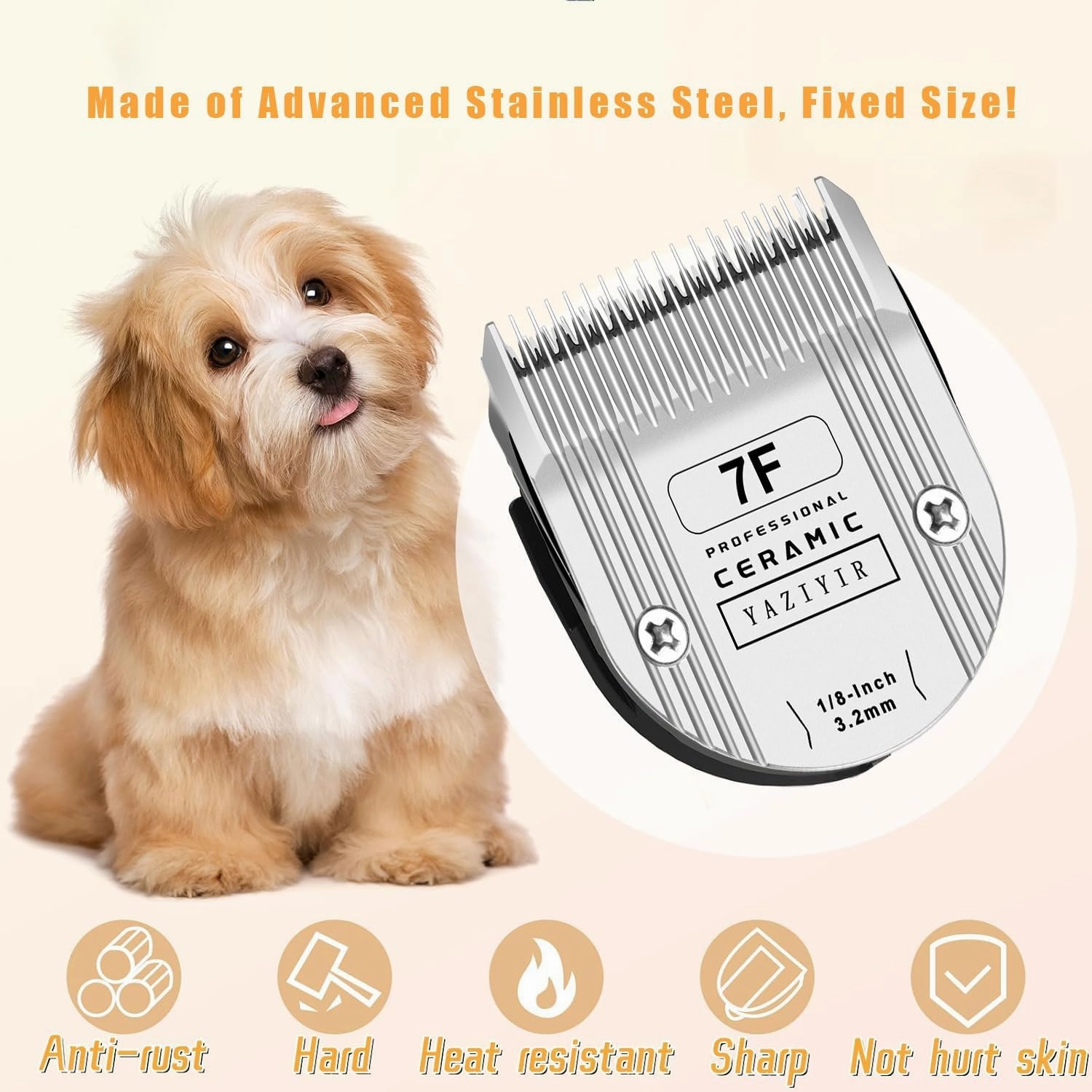 7F Dog Grooming Detachable Ceramic Blade,Compatible with WAHL 5 in 1 Blade for Wahl Arco, Bravura, Chromado, Creativa, Figura, and Motion Clippers. Cut Length 1/8-Inch 1.5mm